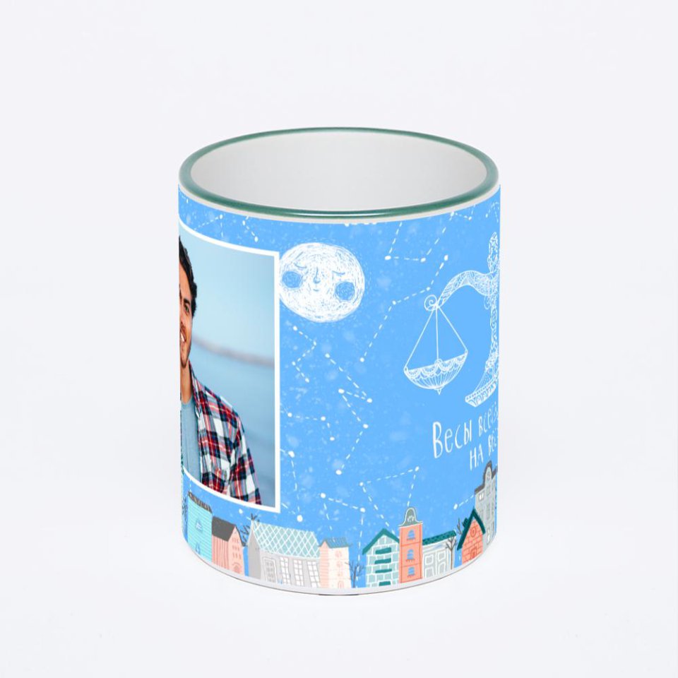 Кружка с зеленой ручкой и ободком