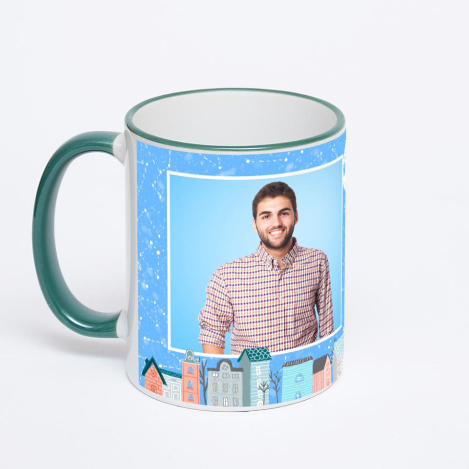 Кружка с зеленой ручкой и ободком