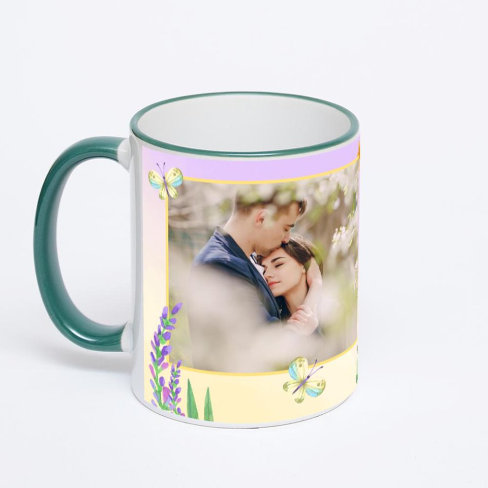 Кружка с зеленой ручкой и ободком