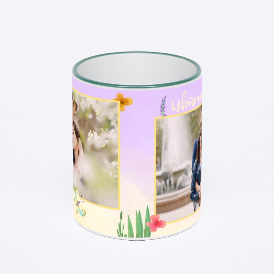 Кружка с зеленой ручкой и ободком