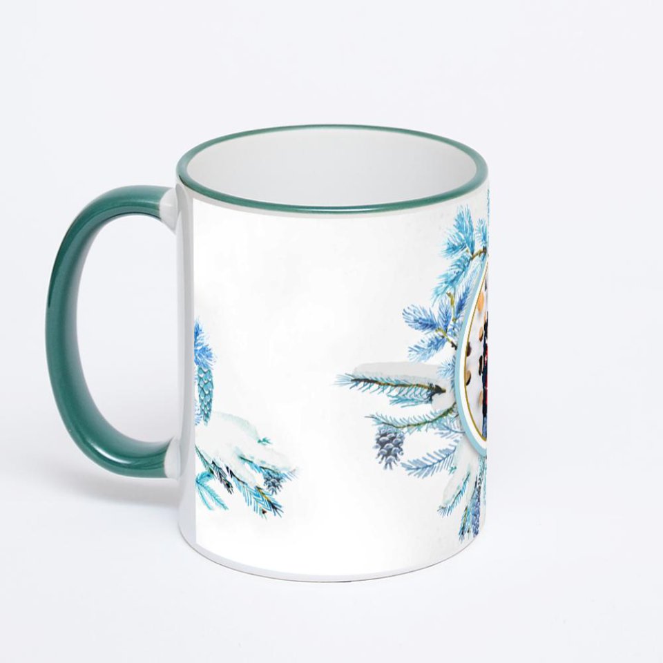 Кружка с зеленой ручкой и ободком