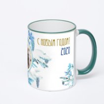 Кружка с зеленой ручкой и ободком