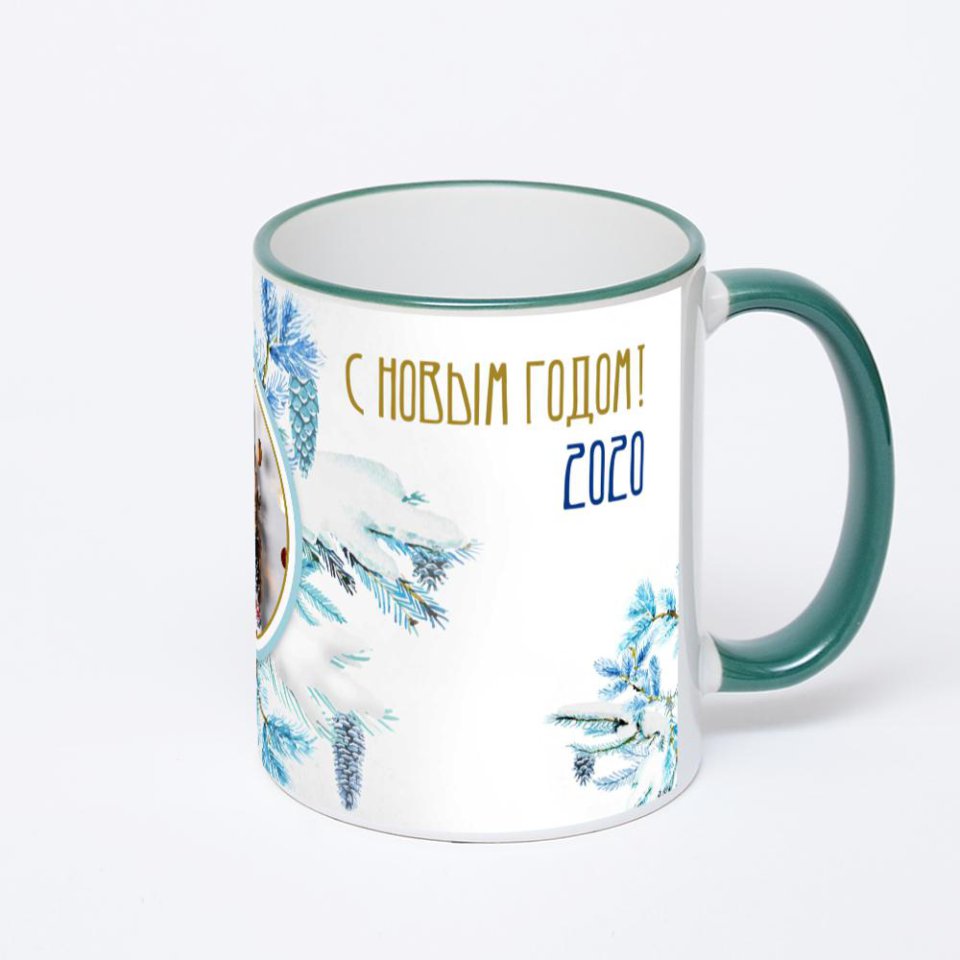 Кружка с зеленой ручкой и ободком