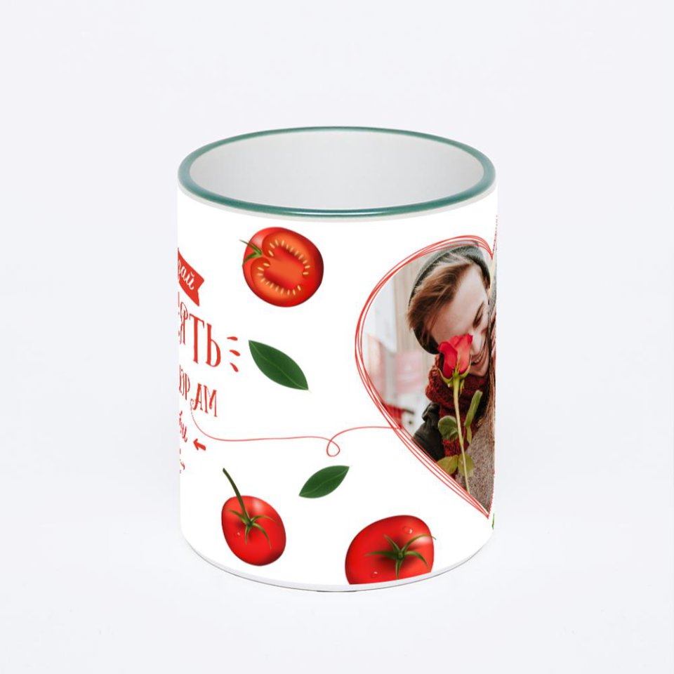 Кружка с зеленой ручкой и ободком