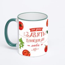 Кружка с зеленой ручкой и ободком