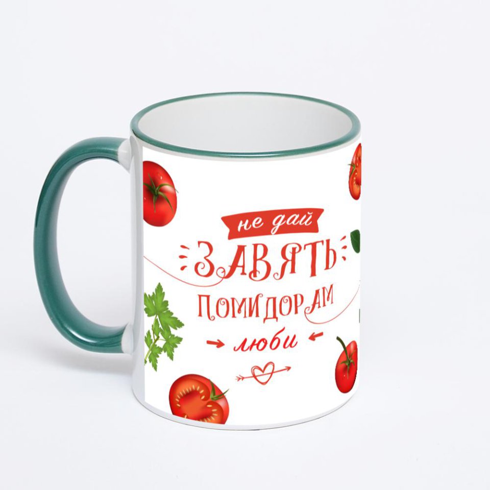 Кружка с зеленой ручкой и ободком