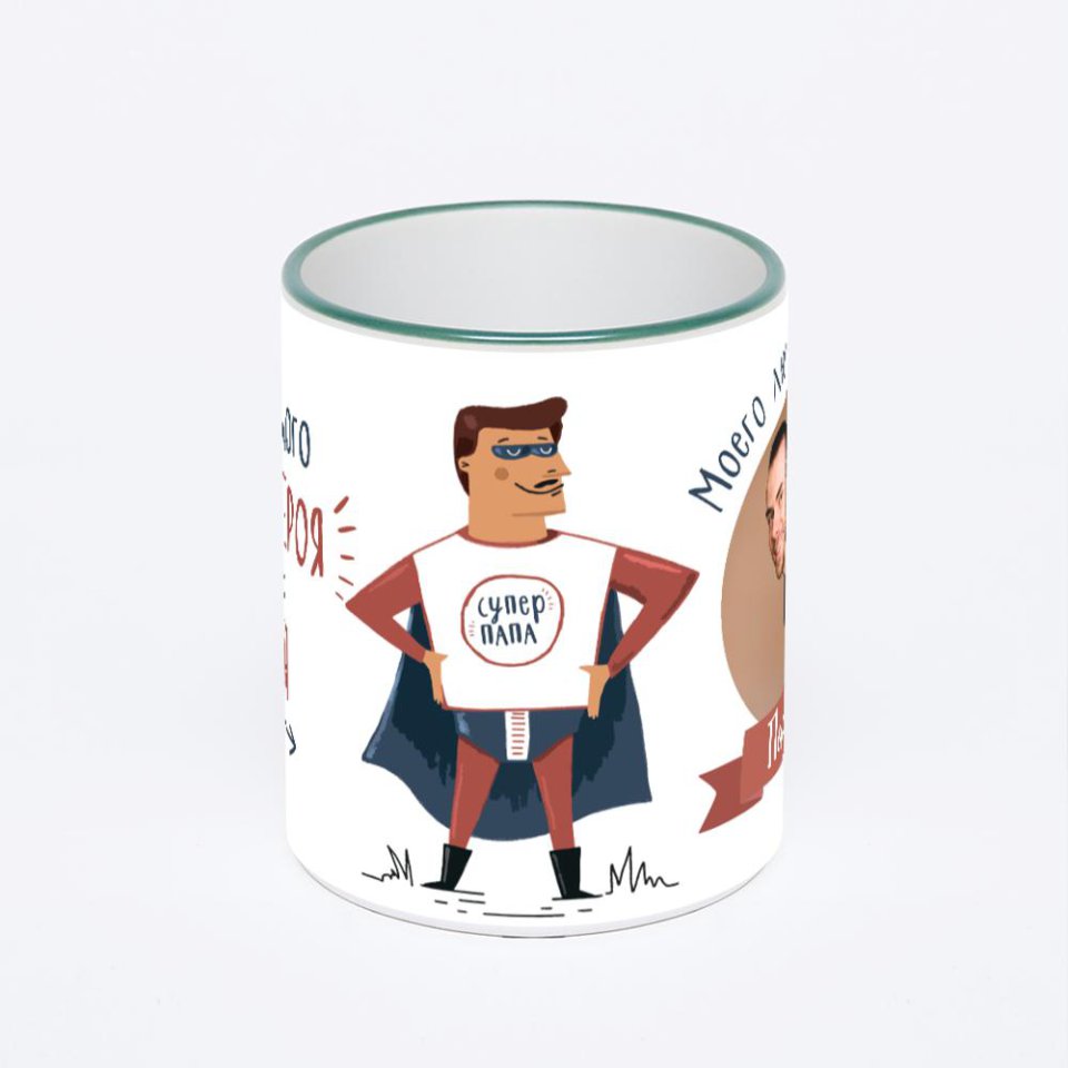 Кружка с зеленой ручкой и ободком