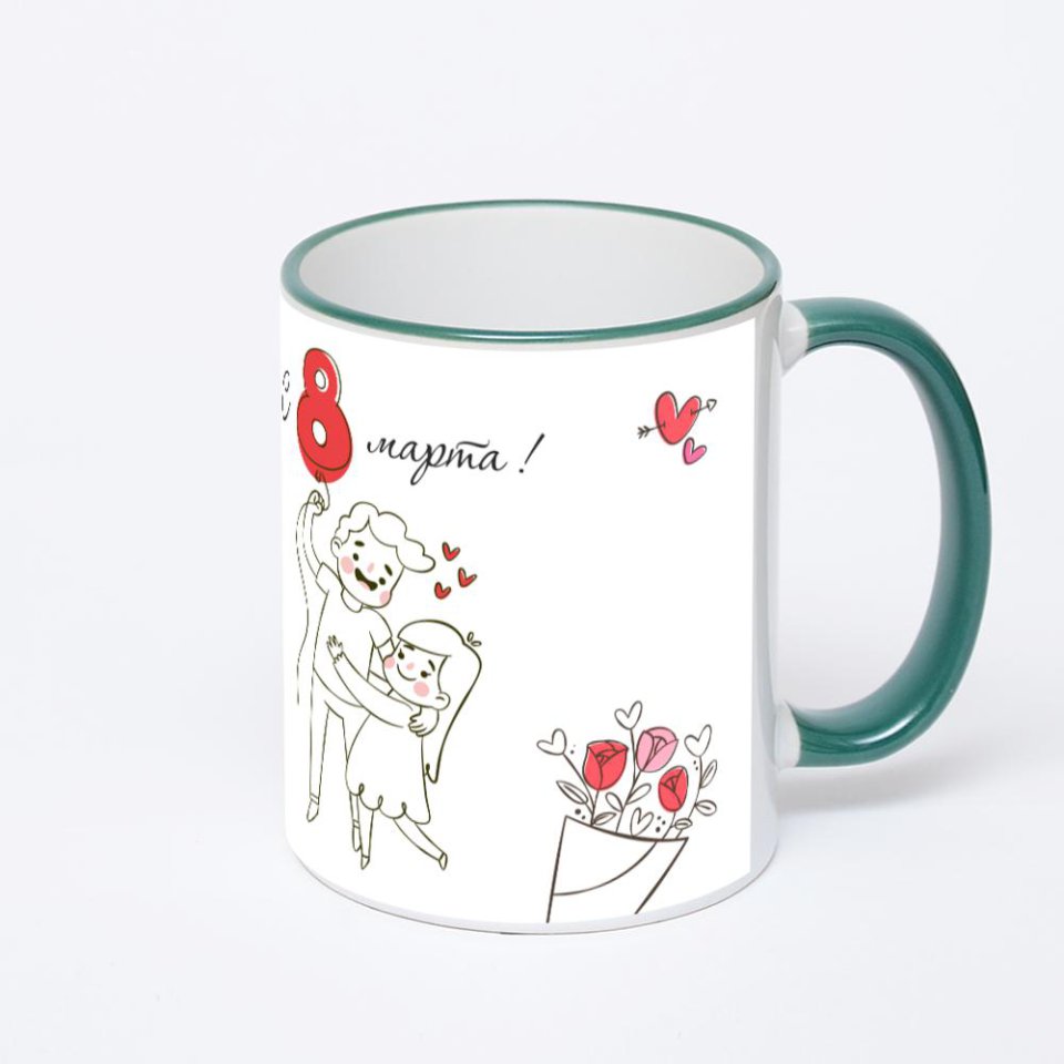 Кружка с зеленой ручкой и ободком