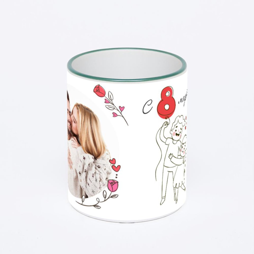 Кружка с зеленой ручкой и ободком