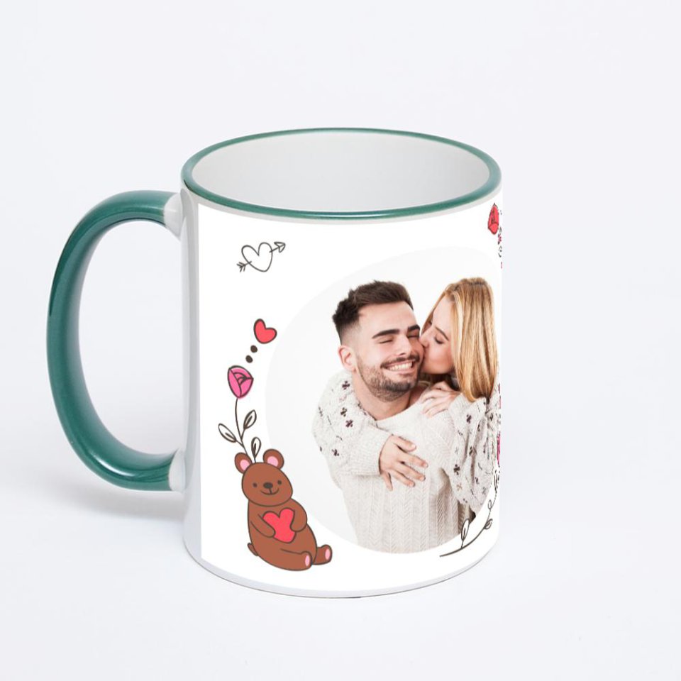 Кружка с зеленой ручкой и ободком