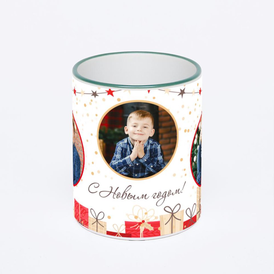 Кружка с зеленой ручкой и ободком