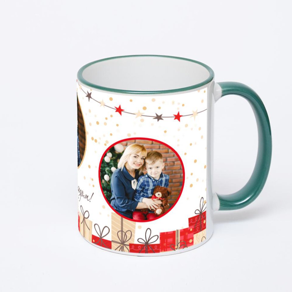 Кружка с зеленой ручкой и ободком