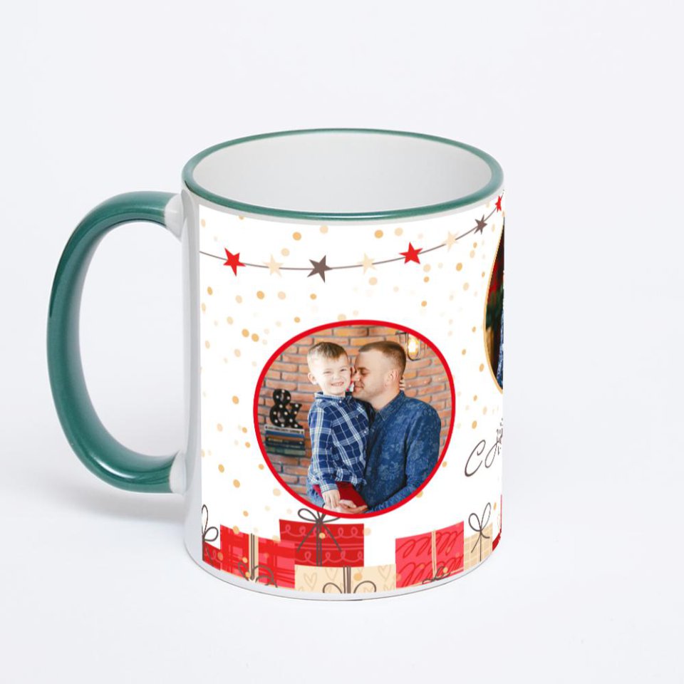 Кружка с зеленой ручкой и ободком