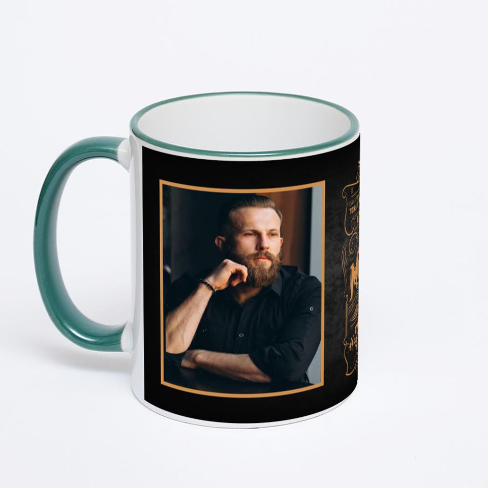 Кружка с зеленой ручкой и ободком