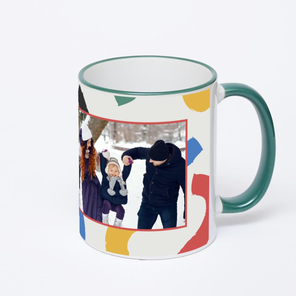 Кружка с зеленой ручкой и ободком