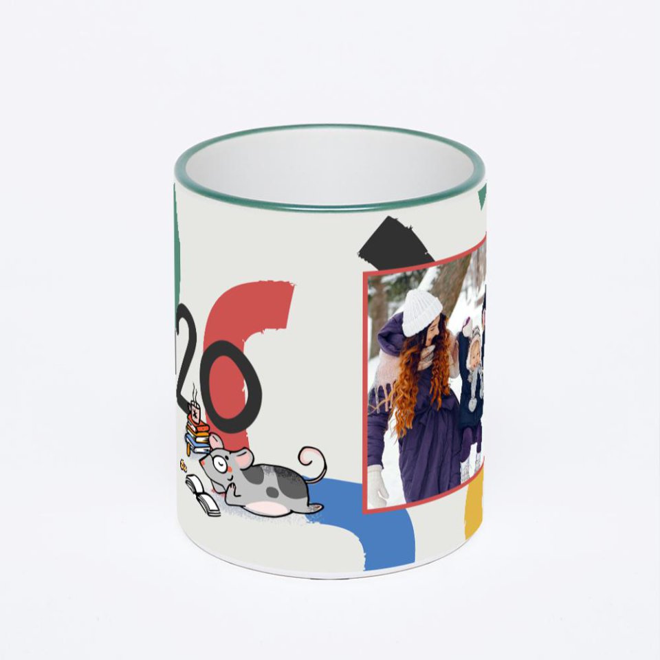 Кружка с зеленой ручкой и ободком