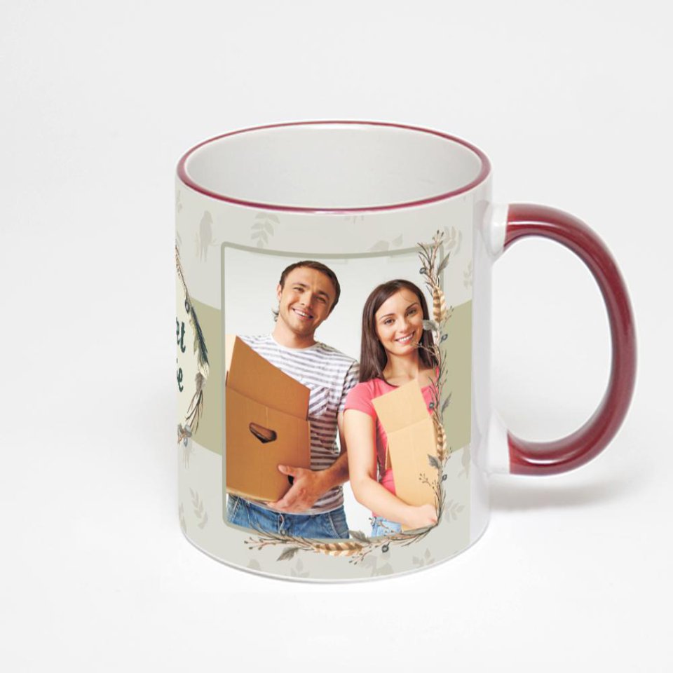 Кружка с бордовой ручкой и ободком