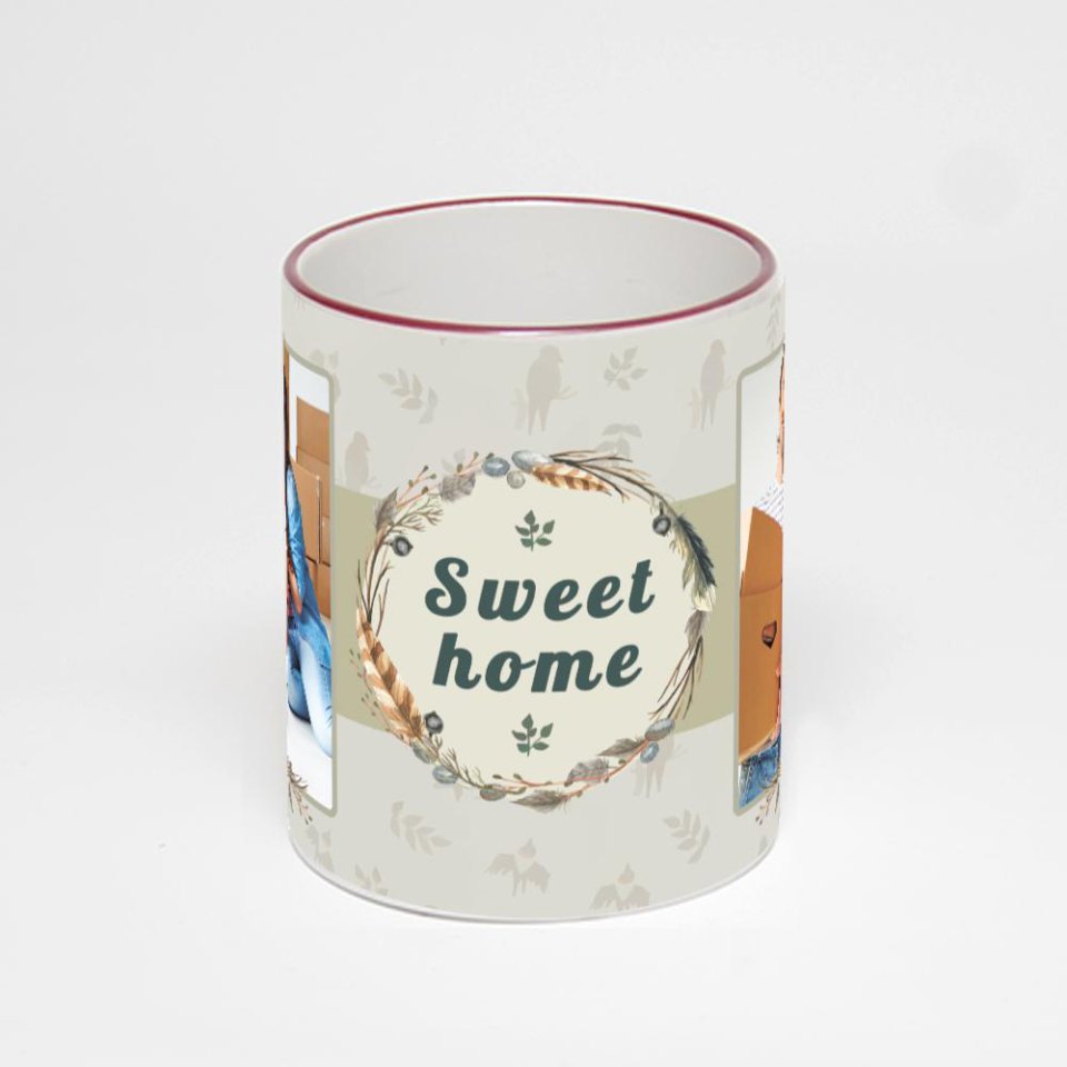 Кружка с бордовой ручкой и ободком