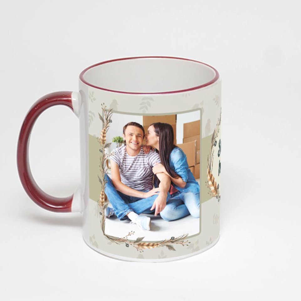 Кружка с бордовой ручкой и ободком