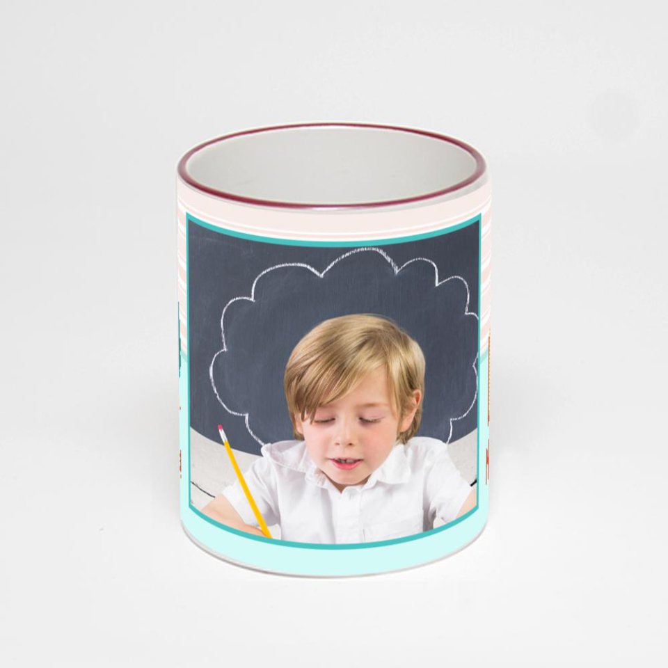 Кружка с бордовой ручкой и ободком