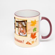 Кружка с бордовой ручкой и ободком