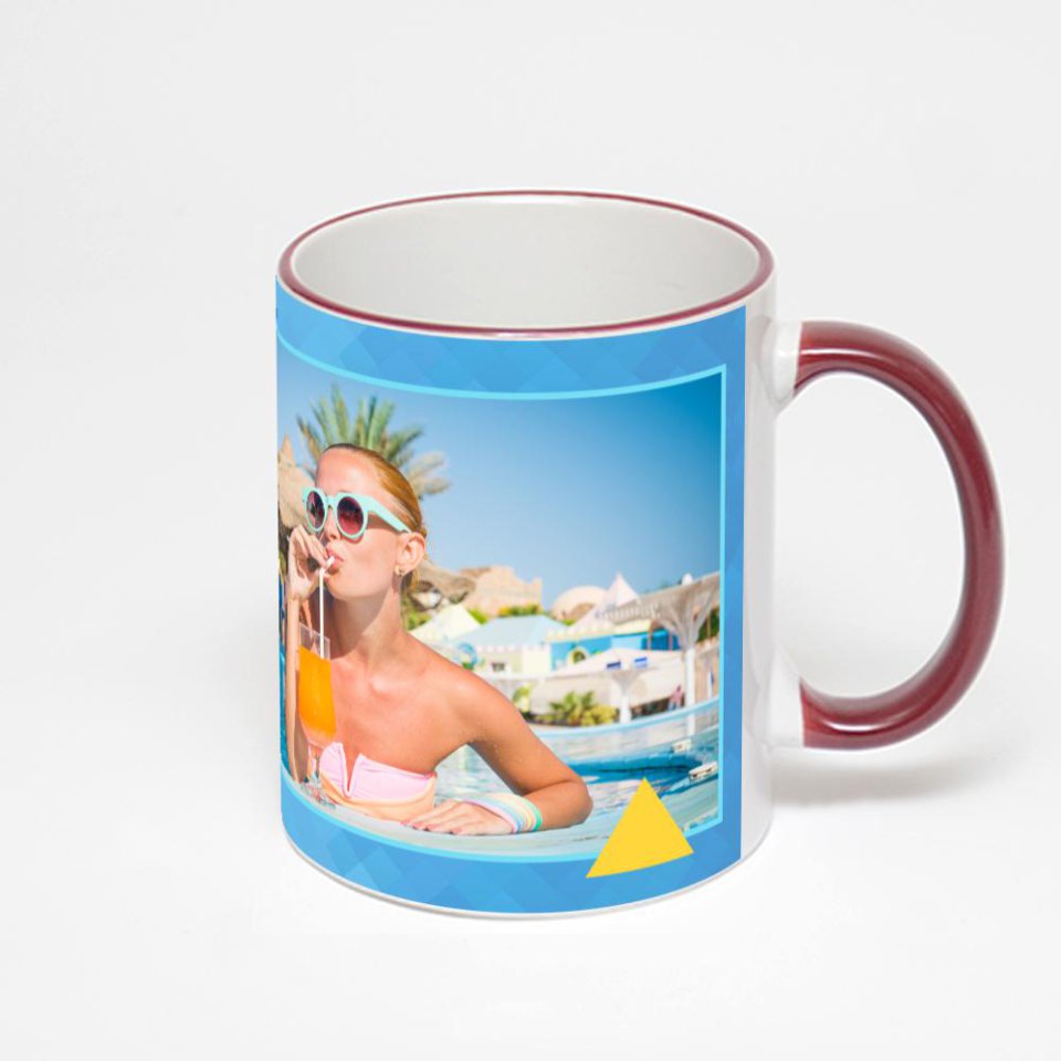 Кружка с бордовой ручкой и ободком