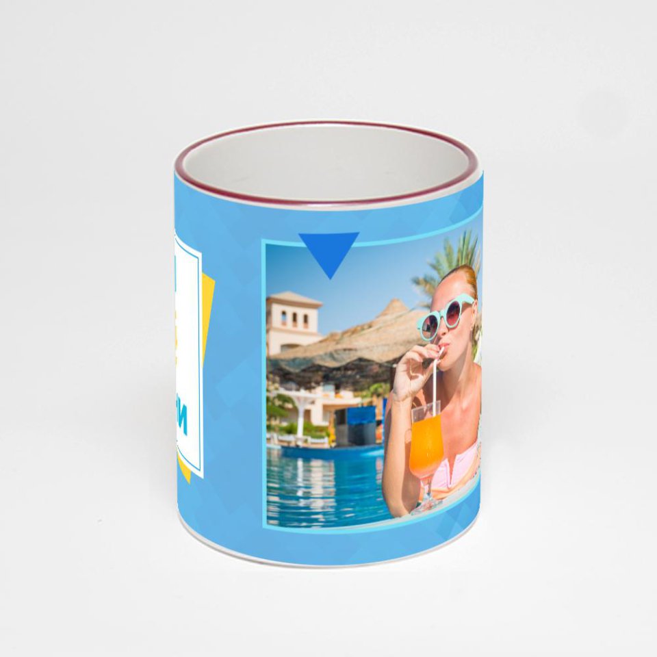 Кружка с бордовой ручкой и ободком