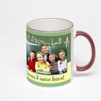 Кружка с бордовой ручкой и ободком