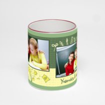 Кружка с бордовой ручкой и ободком