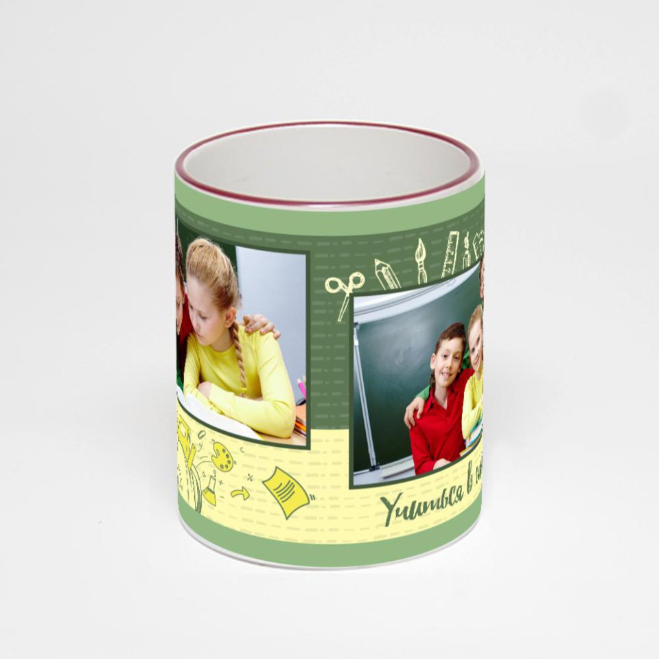 Кружка с бордовой ручкой и ободком