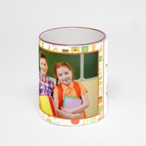 Кружка с бордовой ручкой и ободком