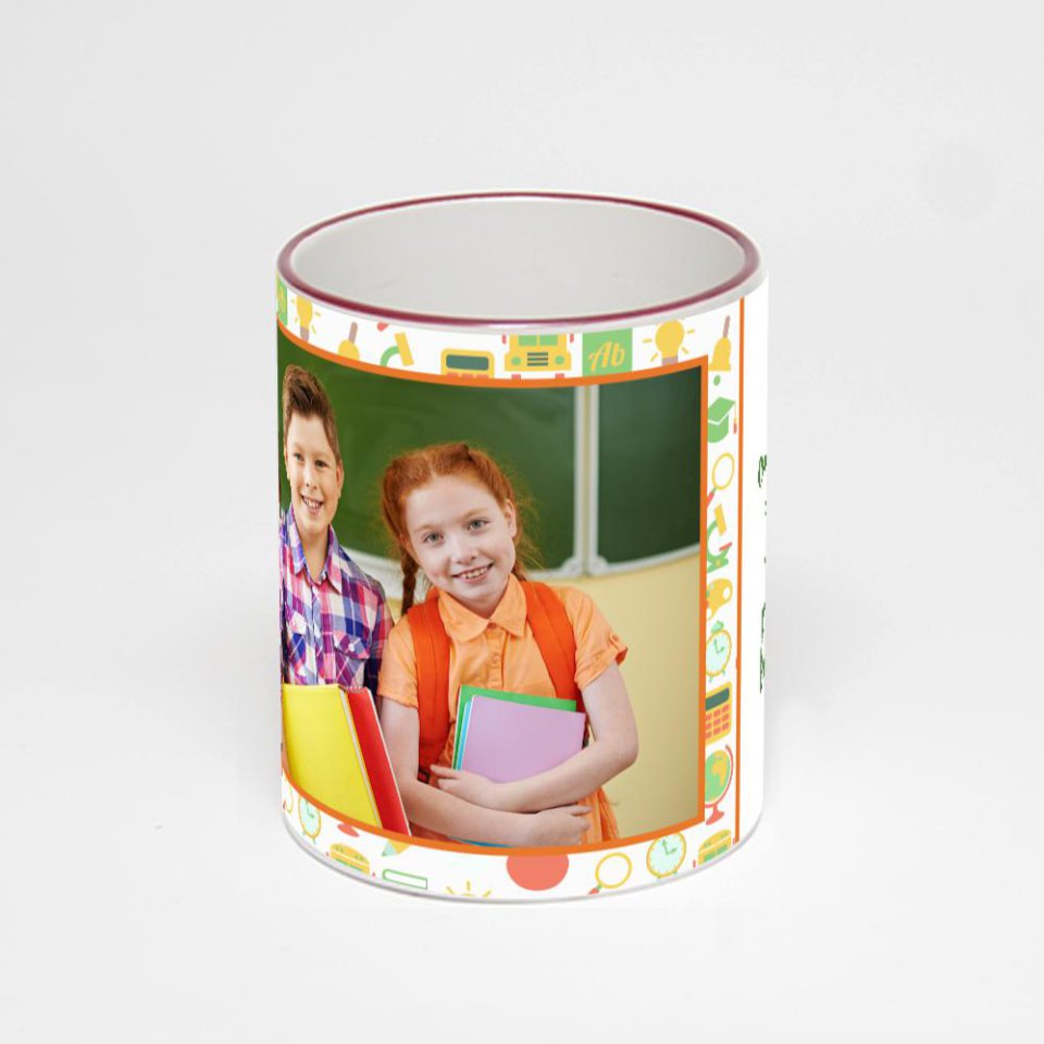 Кружка с бордовой ручкой и ободком