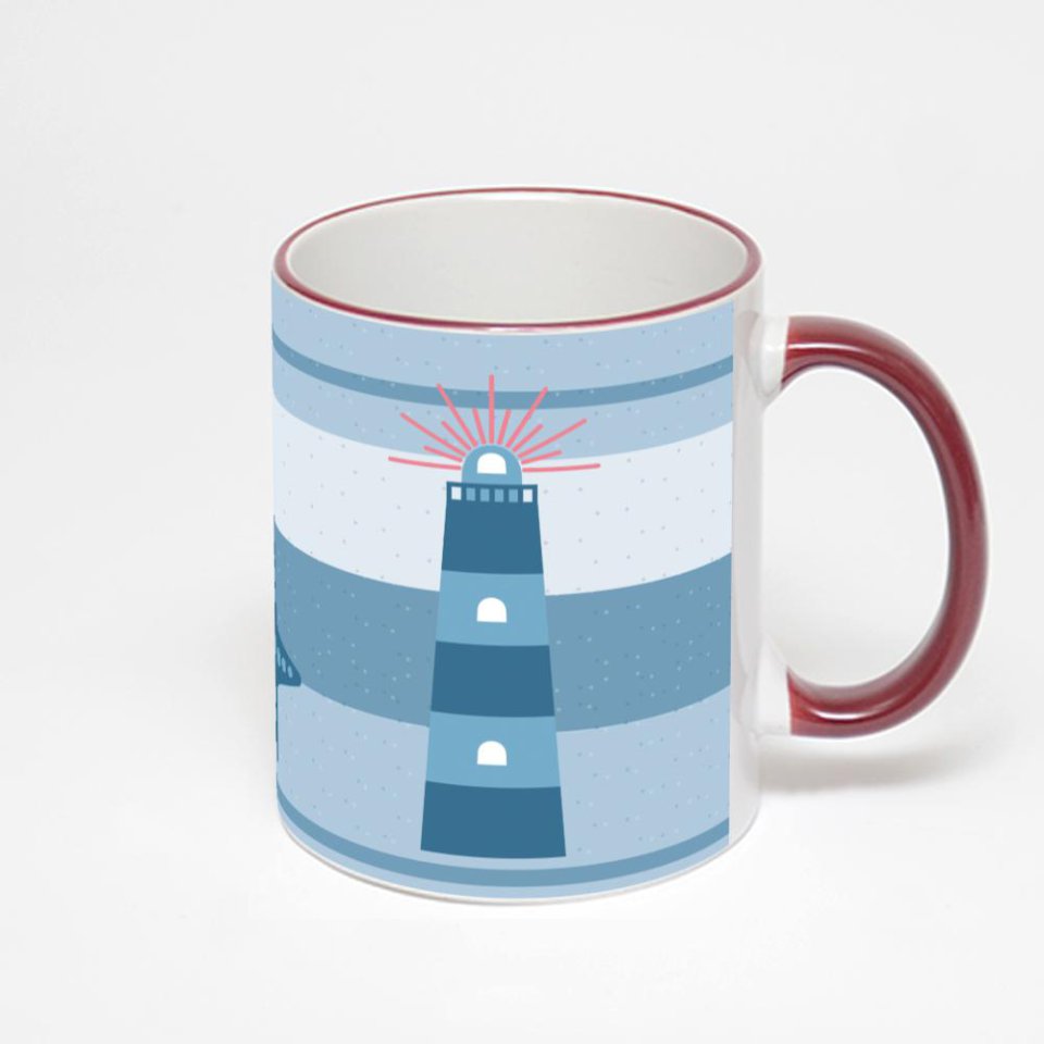 Кружка с бордовой ручкой и ободком