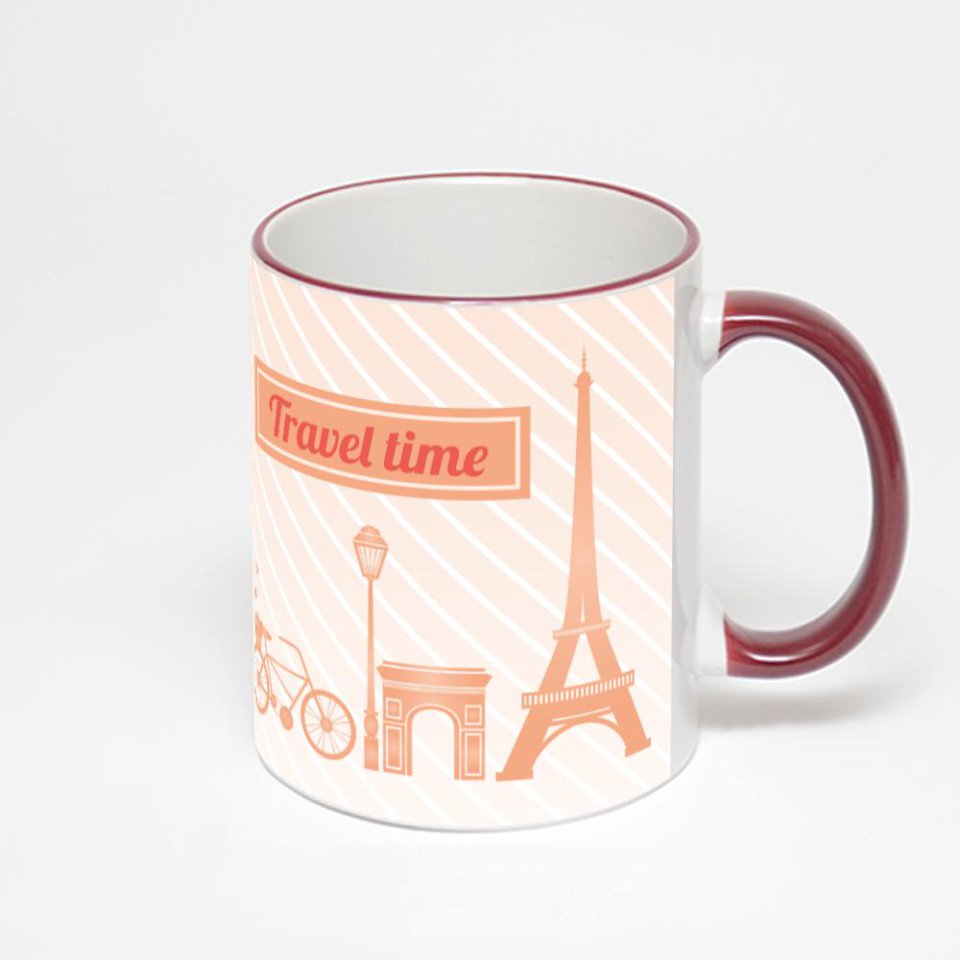 Кружка с бордовой ручкой и ободком