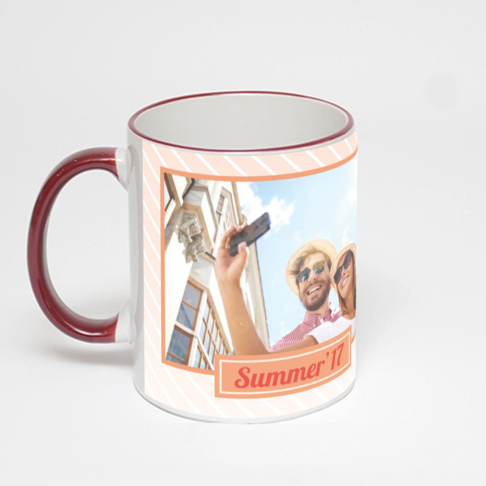 Кружка с бордовой ручкой и ободком