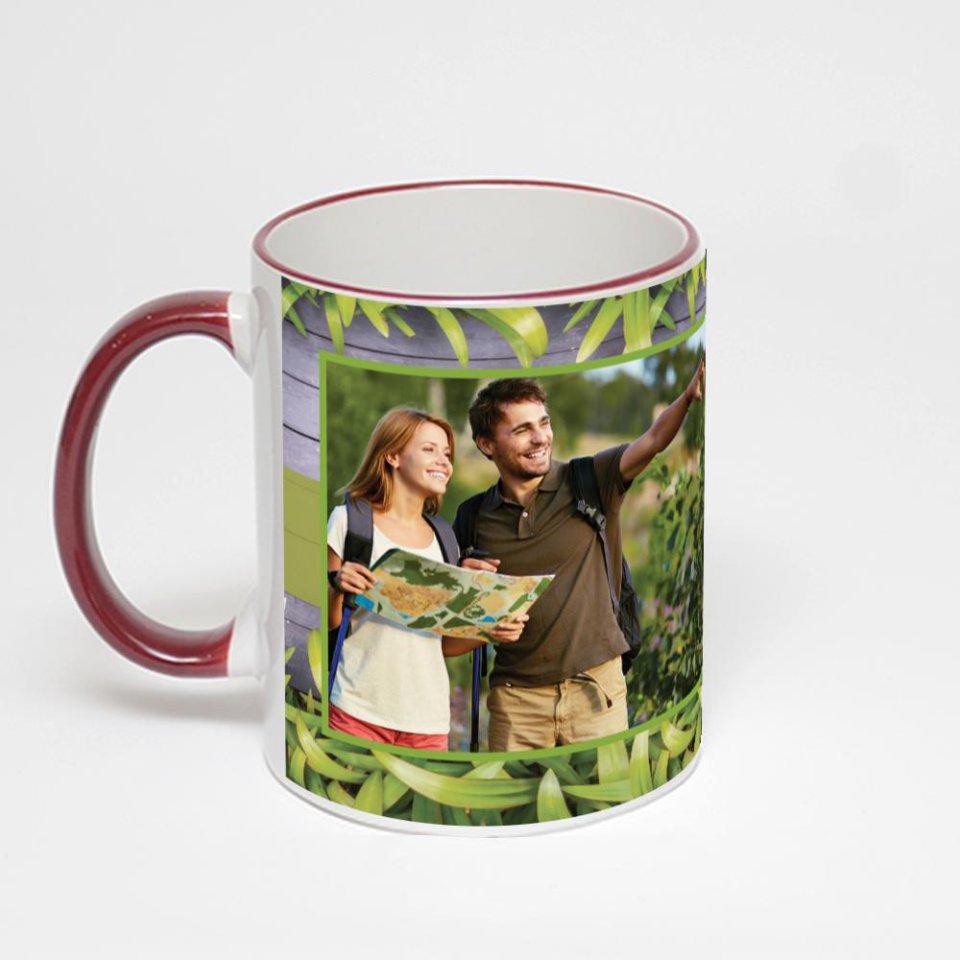 Кружка с бордовой ручкой и ободком