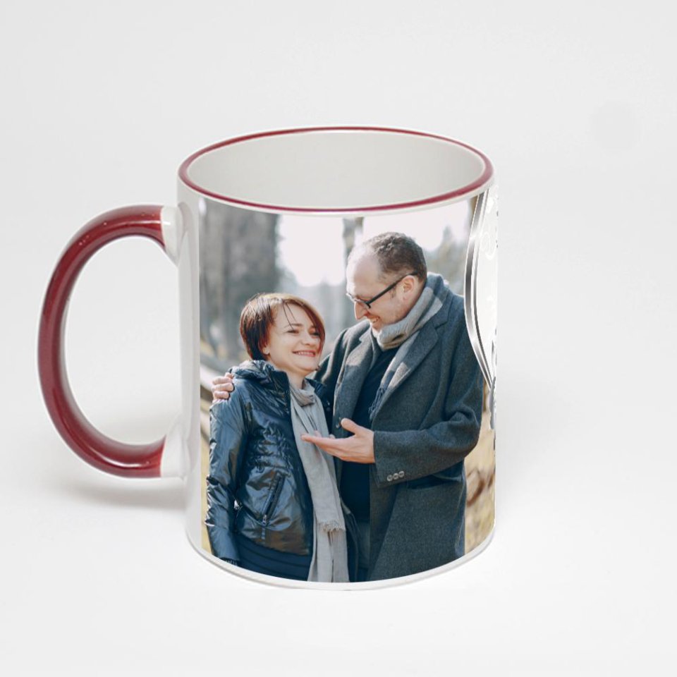 Кружка с бордовой ручкой и ободком