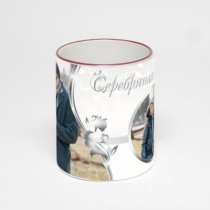 Кружка с бордовой ручкой и ободком