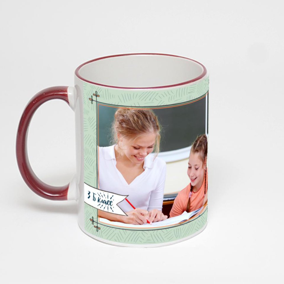 Кружка с бордовой ручкой и ободком