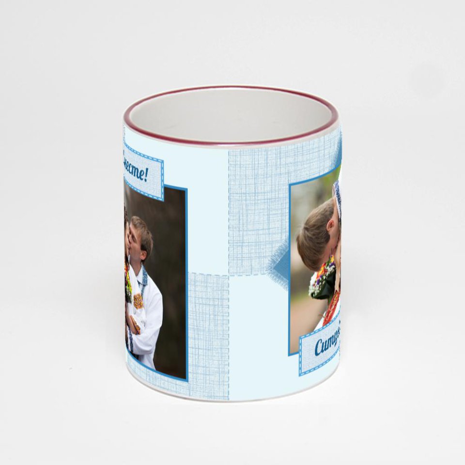 Кружка с бордовой ручкой и ободком