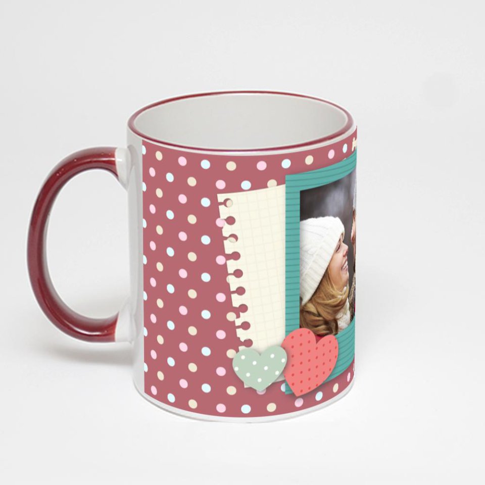 Кружка с бордовой ручкой и ободком