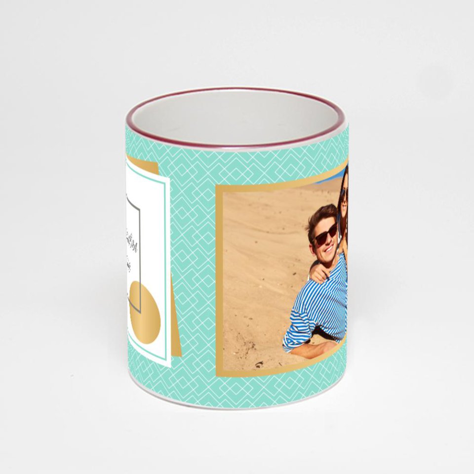 Кружка с бордовой ручкой и ободком