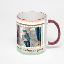 Кружка с бордовой ручкой и ободком