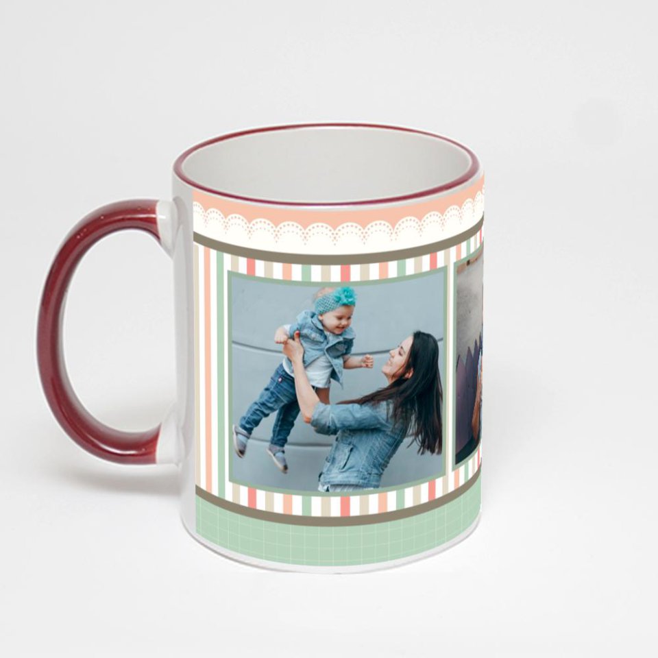 Кружка с бордовой ручкой и ободком