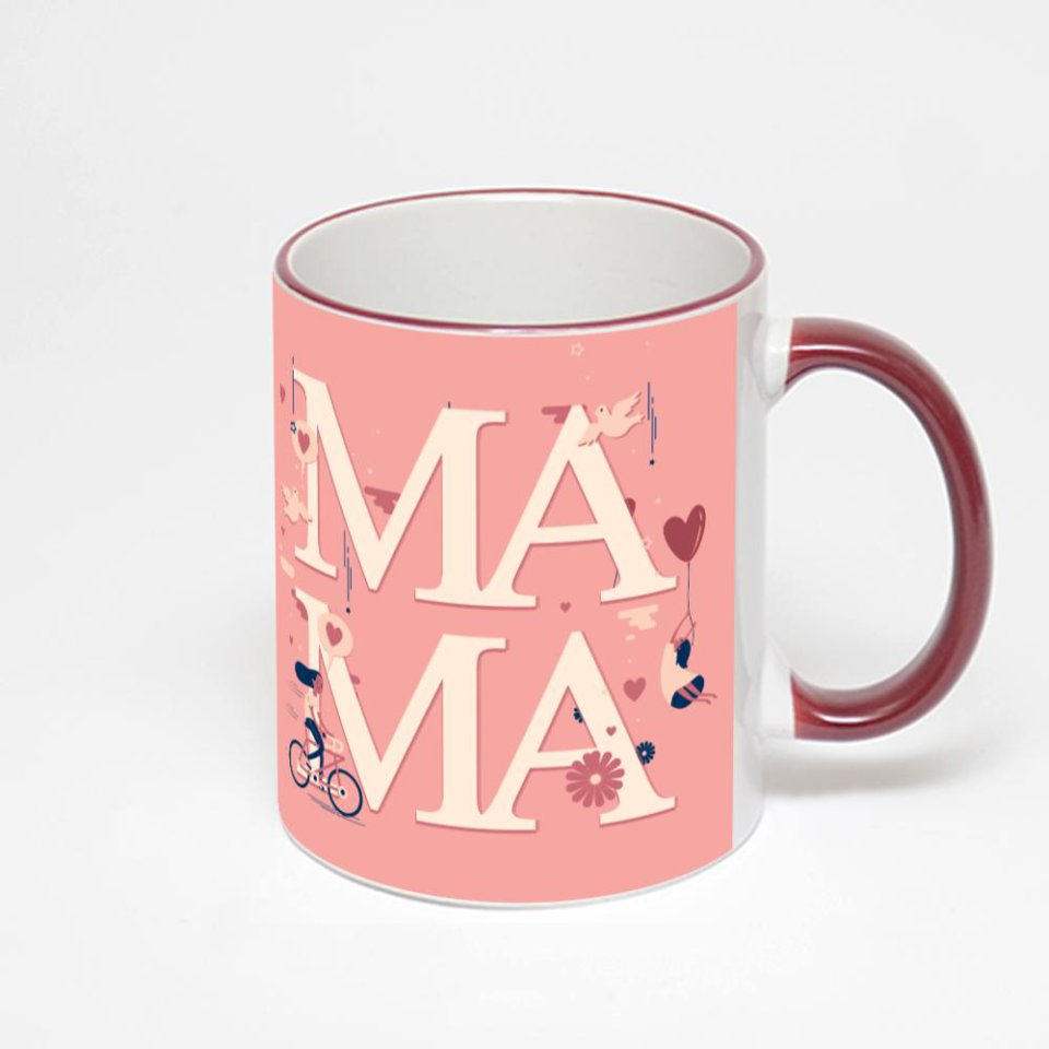 Кружка с бордовой ручкой и ободком