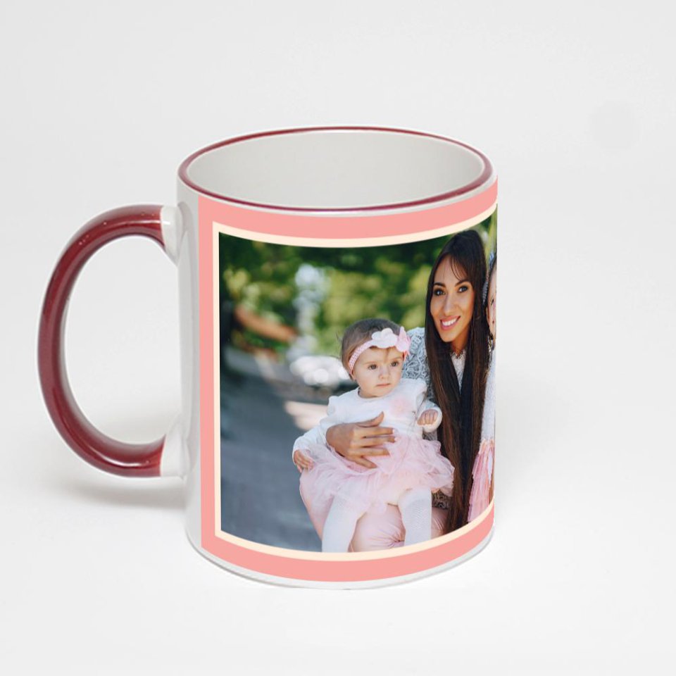 Кружка с бордовой ручкой и ободком