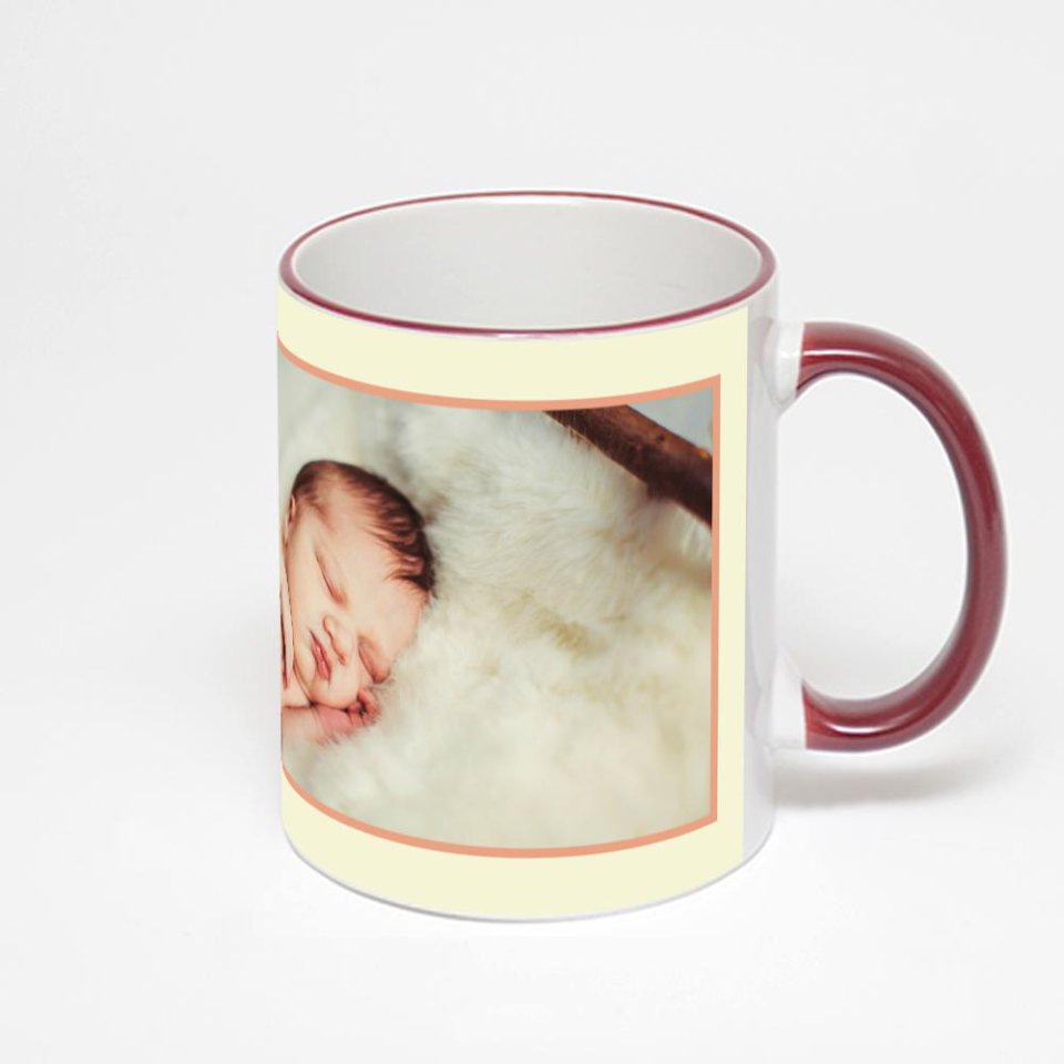 Кружка с бордовой ручкой и ободком