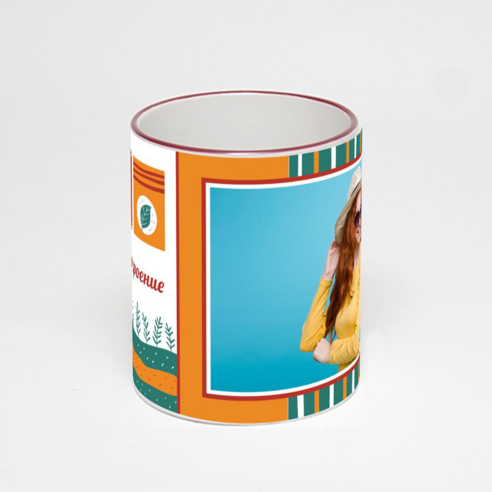 Кружка с бордовой ручкой и ободком