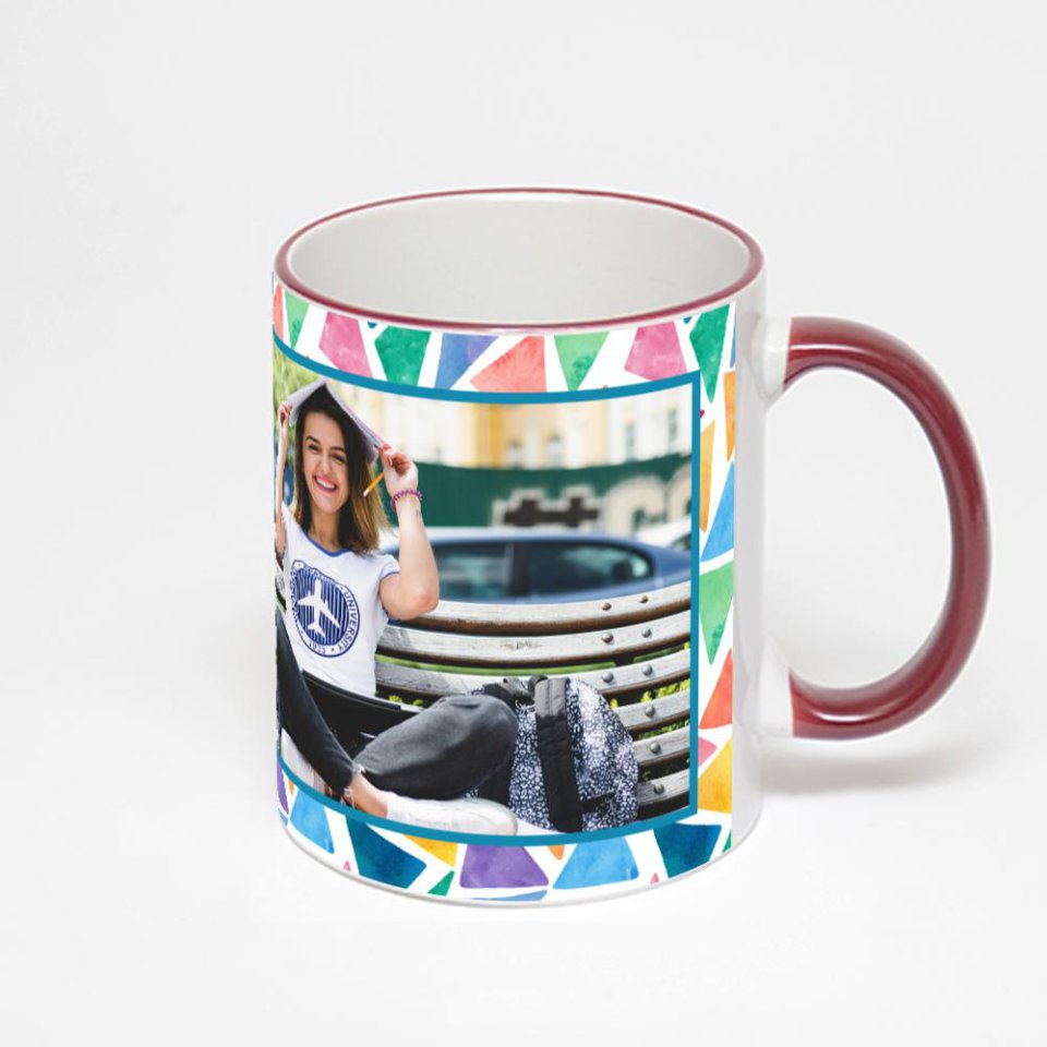 Кружка с бордовой ручкой и ободком