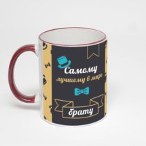 Кружка с бордовой ручкой и ободком